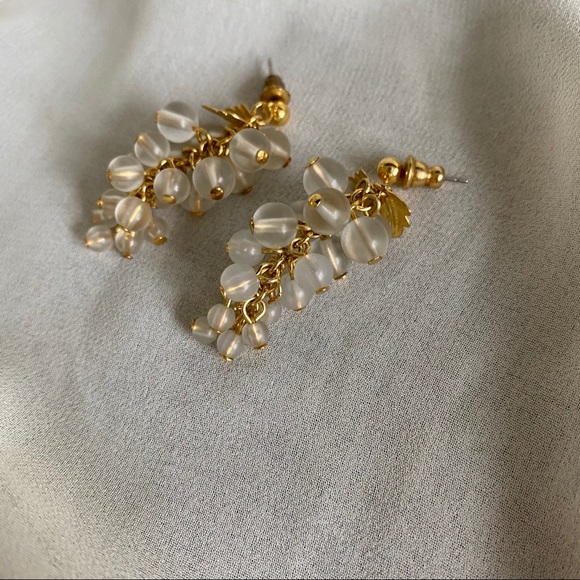 VTG Milky Clear Cluster Brad Gold Dangle Earrings - Picture 2 of 3